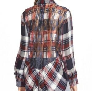 NWT Sam Edelman Riley Lace Back Plaid Shirt
